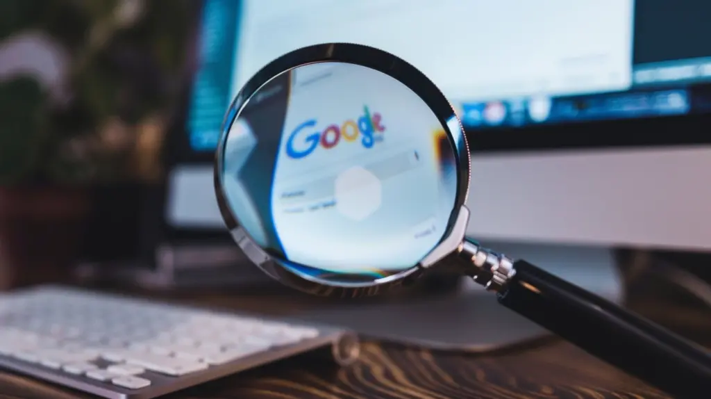 Suurennuslasi-google Suurennuslasi suurentamassa Googlen logoa